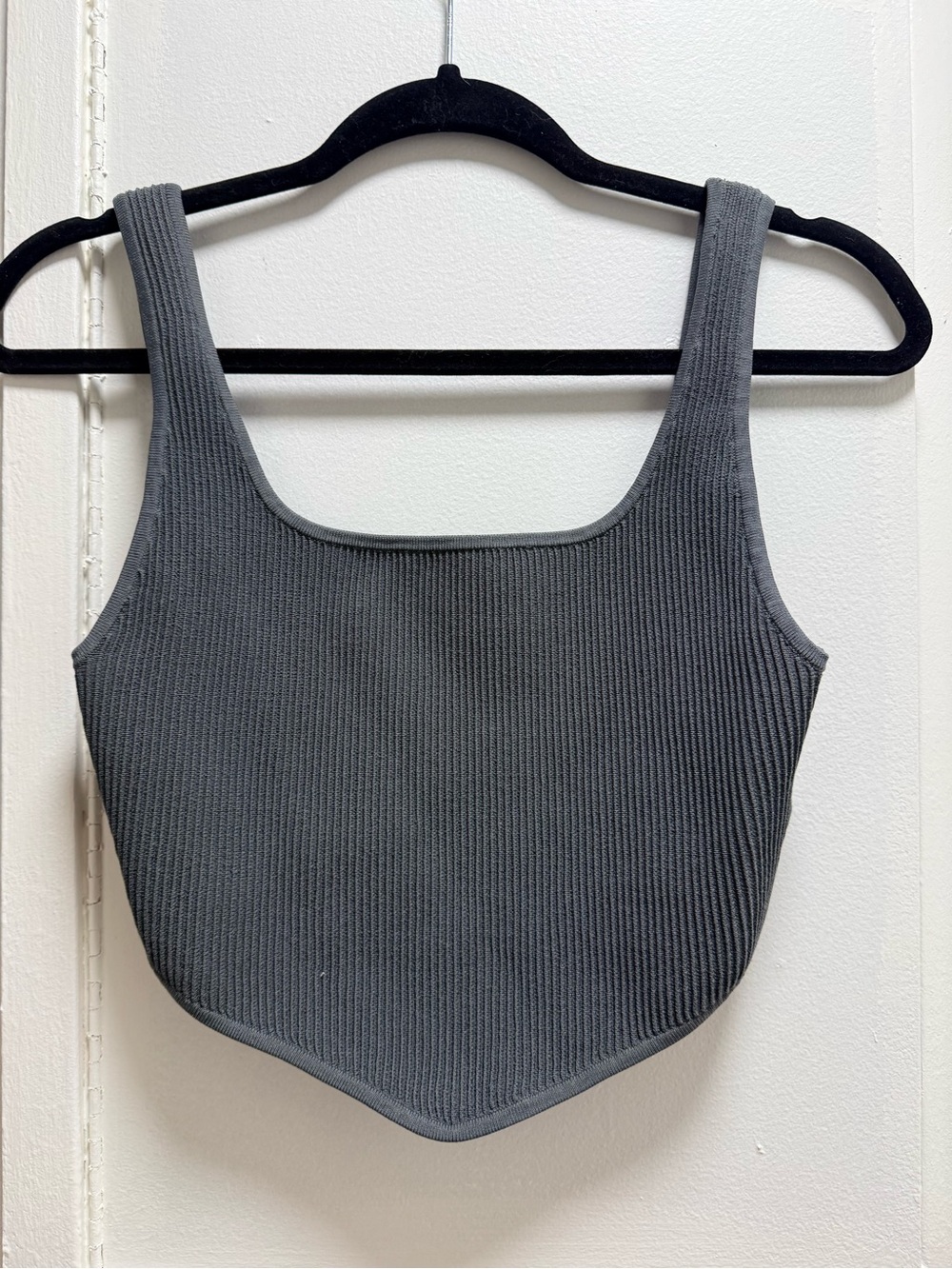Aritzia cropped Ribbed Square-Neck Tank Top in Charcoal